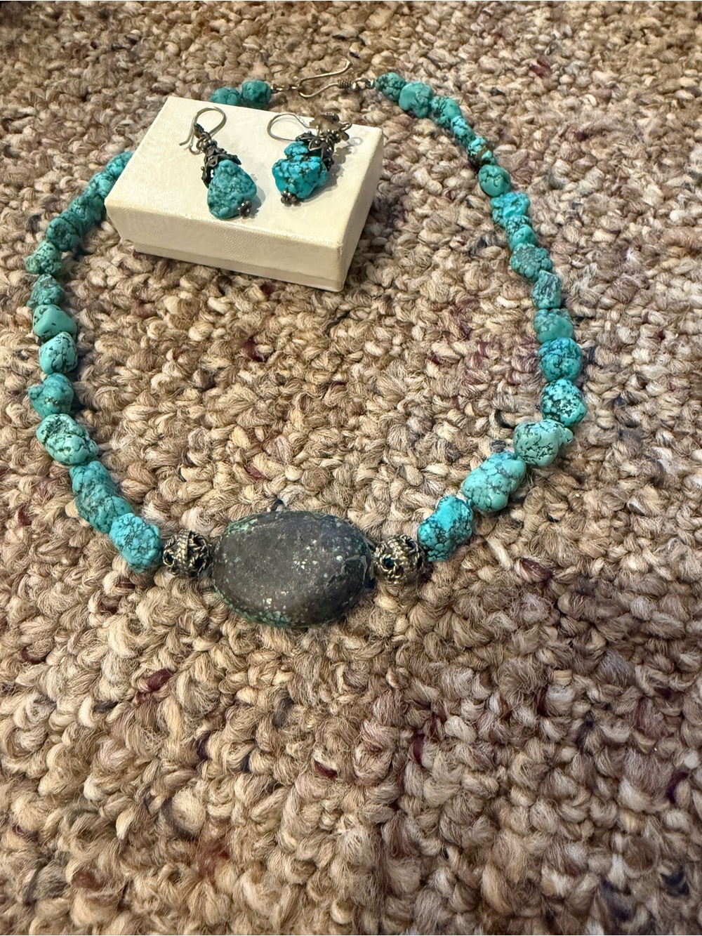 Turquoise Stone Statement Necklace and Earrings Set